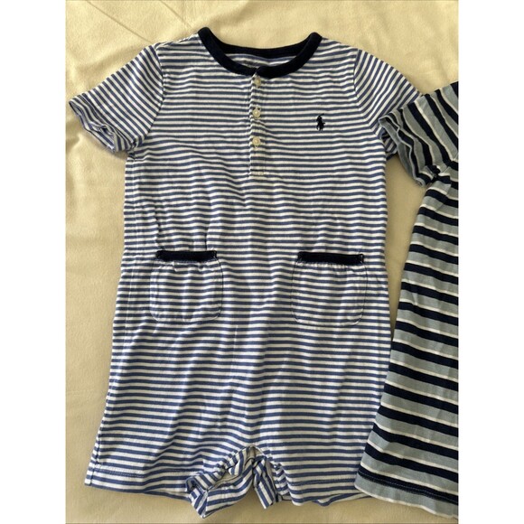 Ralph Lauren 24 Months Rompers Shortalls Blue Striped 2 Pieces Baby 2T - Picture 2 of 14